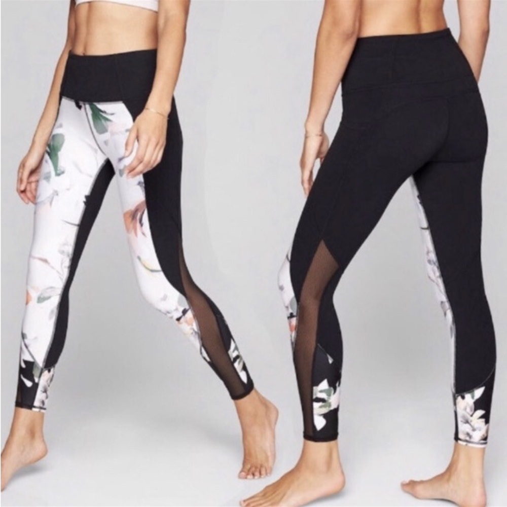Athleta Blossom Intuition High Rise Mesh Floral Yoga Capri Tights XS Petite